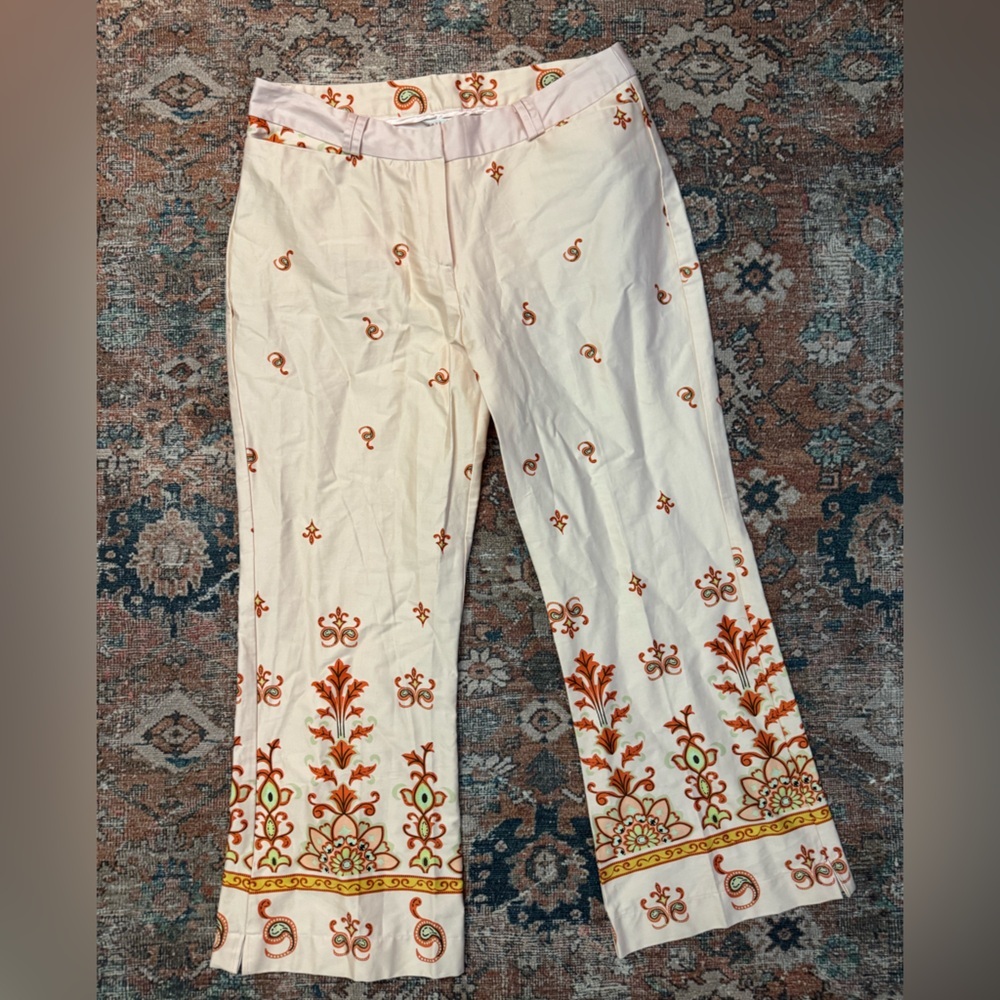 Blush Pink boho Floral print cotton straight leg trouser Pants size 10